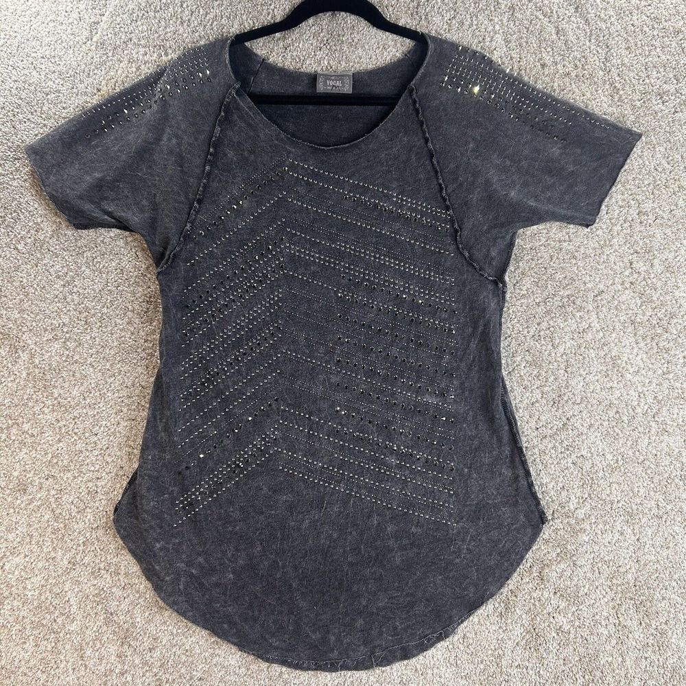 Vocal Womens Charcoal Gray Studded Tunic Top